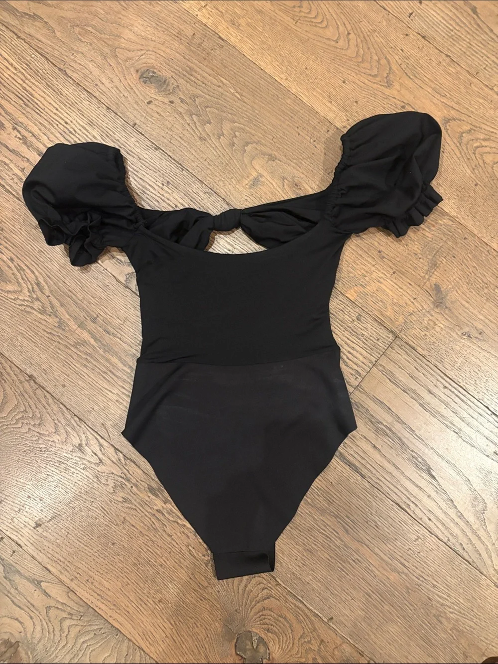 Agua Bendita Black Puff-Sleeve Kids One-Piece